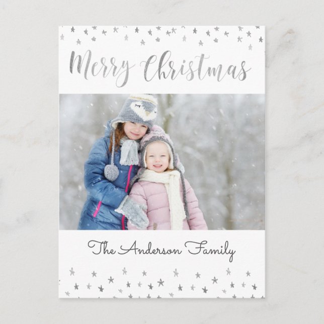 Frohe Weihnachtsweiße und Silberfusssteine Foto Feiertagspostkarte (Vorderseite)