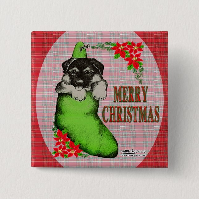 Frohe Weihnachtswelpe Button (Vorderseite)