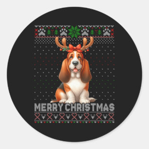 Frohe Weihnachtswetten Hund Liebhaber Ugly Xmas Sw Runder Aufkleber