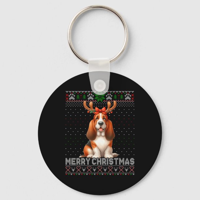 Frohe Weihnachtswetten Hund Liebhaber Ugly Xmas Sw Schlüsselanhänger (Vorderseite)