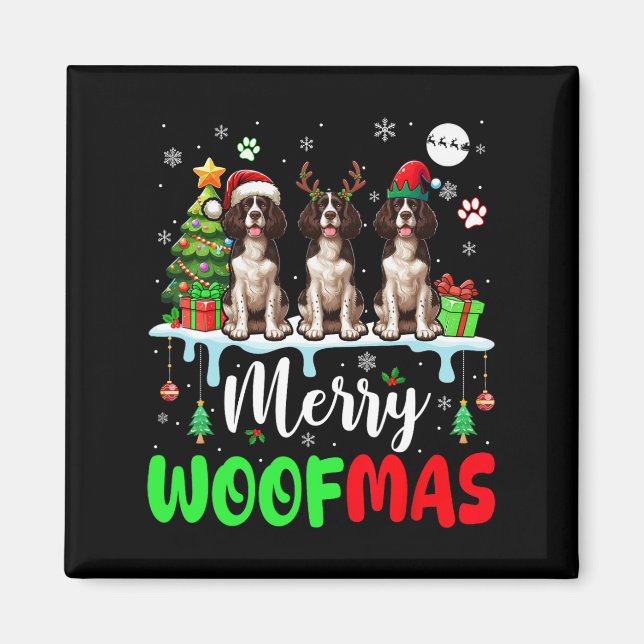 Frohe Weihnachtswoof Three Santa English Springer Magnet (Vorne)