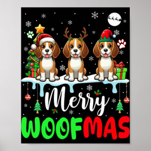 Frohe Weihnachtswoof Three Santa Reindeer Elf Beag Poster