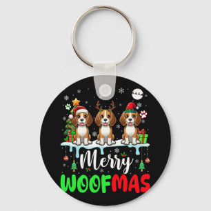 Frohe Weihnachtswoof Three Santa Reindeer Elf Beag Schlüsselanhänger