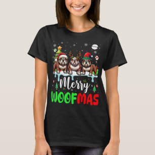 Frohe Weihnachtswoof Three Santa Reindeer Elf Bull T-Shirt