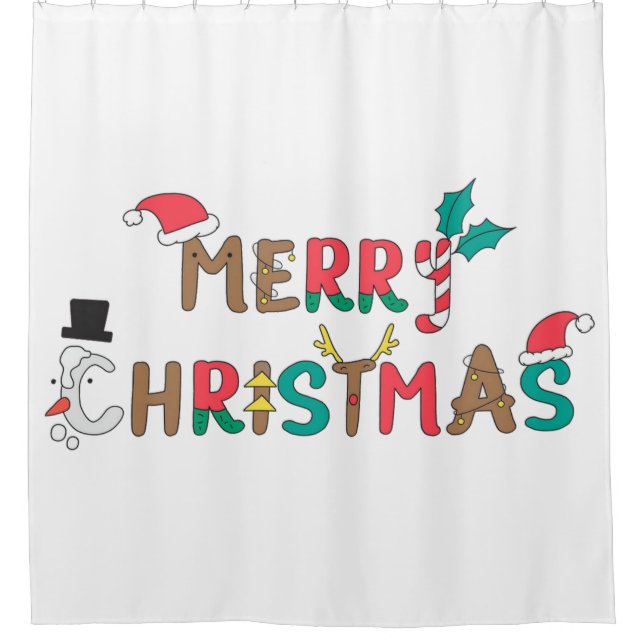 Frohe Weihnachtswortkomponente Duschvorhang (Vorderseite)