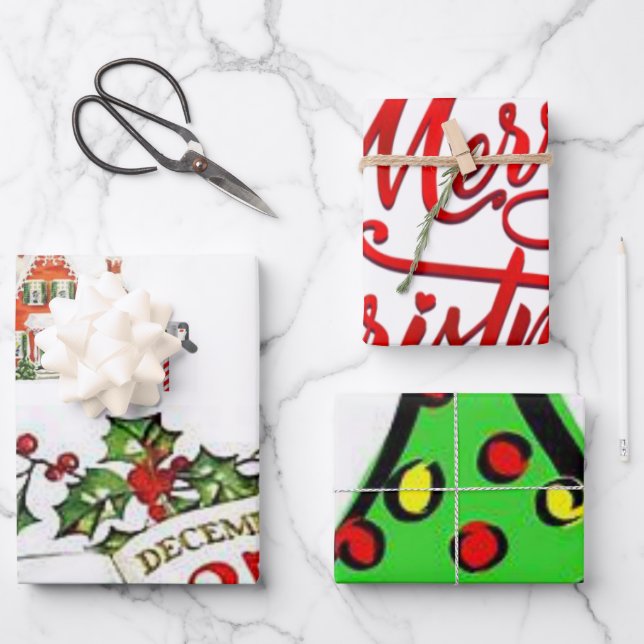 Frohe Weihnachtswrapping Paper Sheets Geschenkpapier Set (Vorderseite)