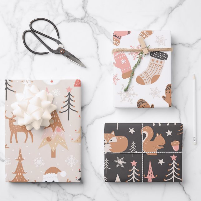 Frohe Weihnachtswrapping Papier Flachblatt Set von (Vorderseite)
