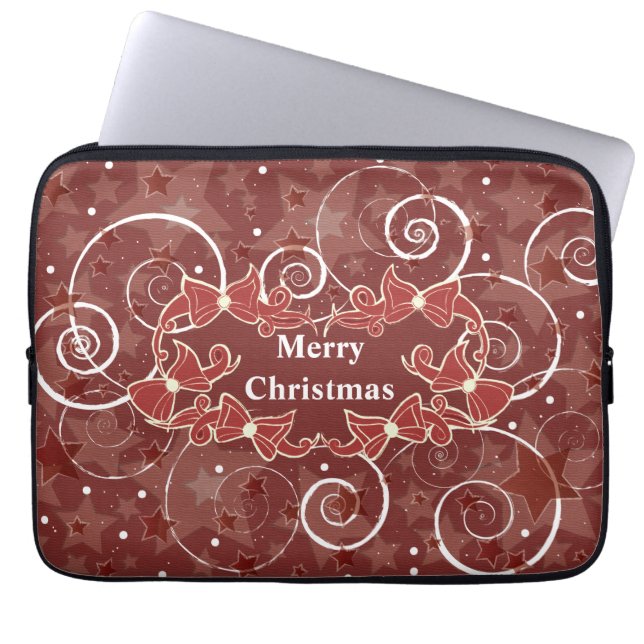 Frohe Weihnachtswünsche mit Bögen und Sternen Laptopschutzhülle (Vorderseite)