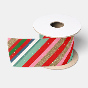 Frohe Weihnachtswünsche Streifen Satinband