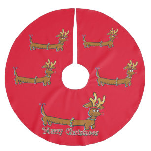 Frohe Weihnachtszeit-Dackel Polyester Weihnachtsbaumdecke