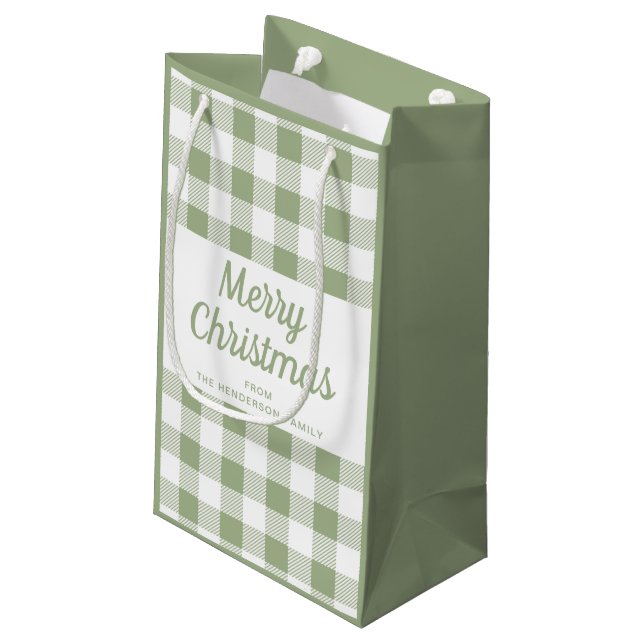 Frohe Weihnachtszeit Grün Kariert Kleine Geschenktüte (Rückseite Schrägansicht)