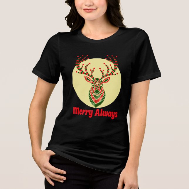 Frohe Weihnachtszeit-Hirsch-Kunstprint Tri-Blend Shirt (Vorderseite)
