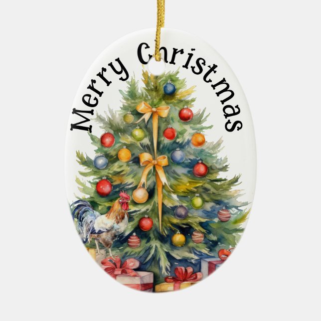 Frohe Weihnachtszeit mit Weihnachtsbaum Keramik Ornament (Vorne)