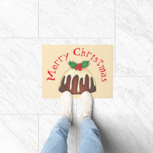 Frohe Weihnachtszeit Pudding Holly Leaf Urlaub Fußmatte