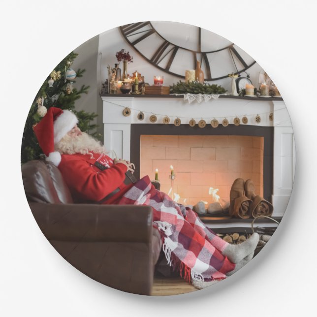 Frohe Weihnachtszeit warm und gemütlich Kamin Sant Pappteller (Vorderseite)