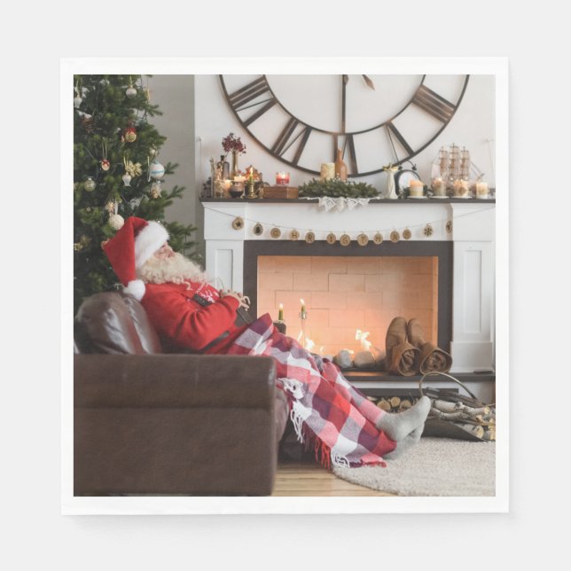 Frohe Weihnachtszeit warm und gemütlich Kamin Sant Serviette (Vorderseite)