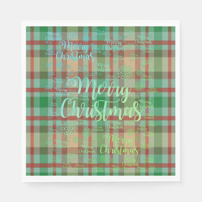 Frohe Weihnachtszeitung Napkins, Kariert grün und  Serviette (Vorderseite)