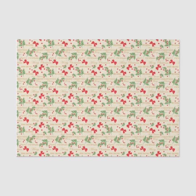 Frohe Weihnachtszettel; Holly Berries Seidenpapier (Vorderseite)