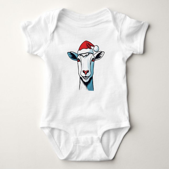 Frohe Weihnachtsziege mit Weihnachtsmannmütze, Wei Baby Strampler (Vorderseite)