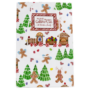 Frohe Weihnachtszucht Gingerbread Man Tree Familie Mittlere Geschenktüte