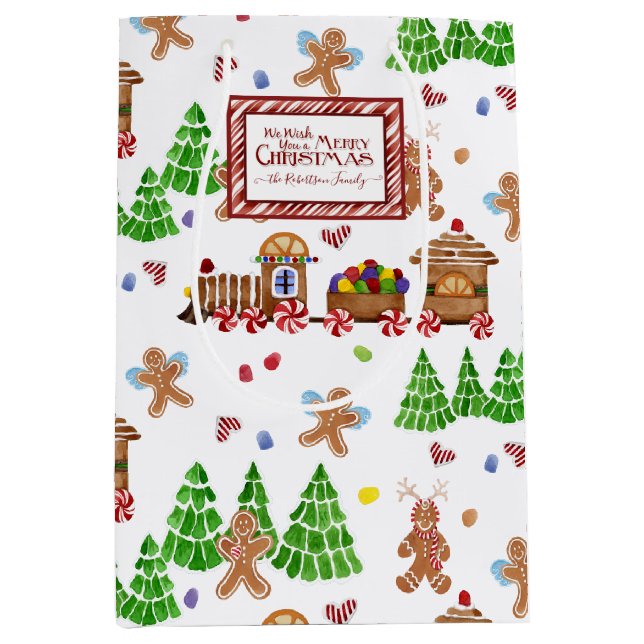 Frohe Weihnachtszucht Gingerbread Man Tree Familie Mittlere Geschenktüte (Vorderseite)