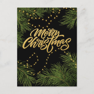 Frohe Weihnachtszweige und Lichter  Feiertagspostkarte