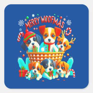 Frohe Wölfe! Feiern Sie Weihnachten mit Ihren Paws Quadratischer Aufkleber