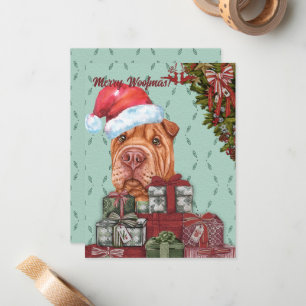 Frohe Wölfe! Niedlich Sharpei Weihnachtsmannmütze Mitteilungskarte