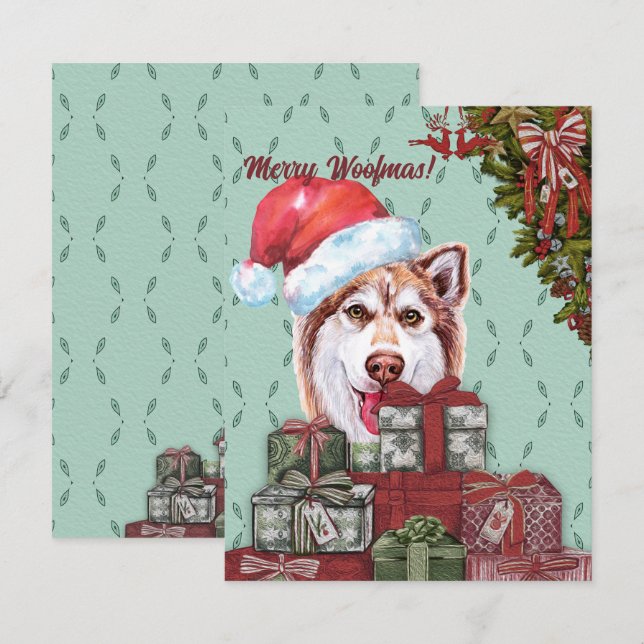 Frohe Wölfe! Red Husky Weihnachtsmannmütze Weihnac Mitteilungskarte (Vorne/Hinten)