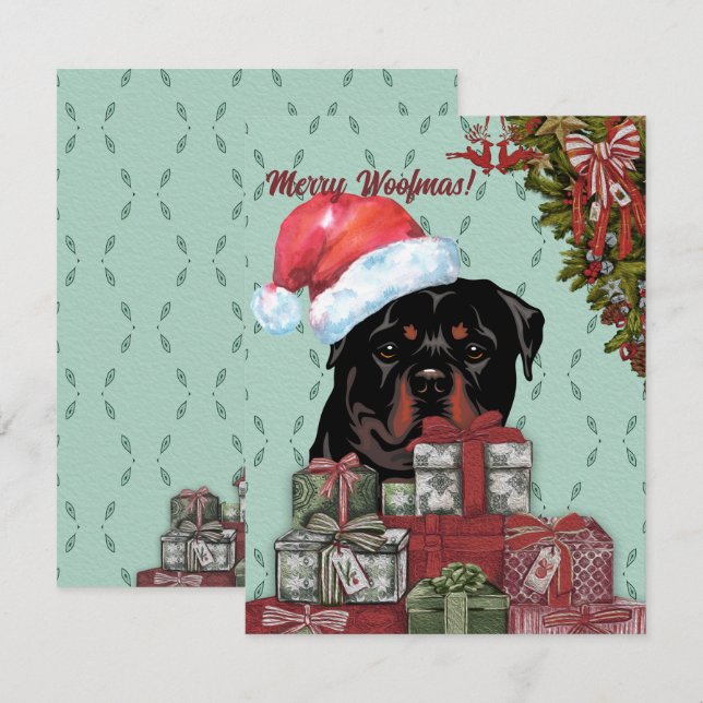 Frohe Wölfe! Rottweiler Weihnachtsmannmütze Weihna Mitteilungskarte (Vorne/Hinten)