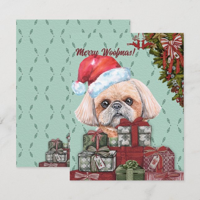Frohe Wölfe! Shih Tzu Weihnachtsmannmütze Weihnach Mitteilungskarte (Vorne/Hinten)