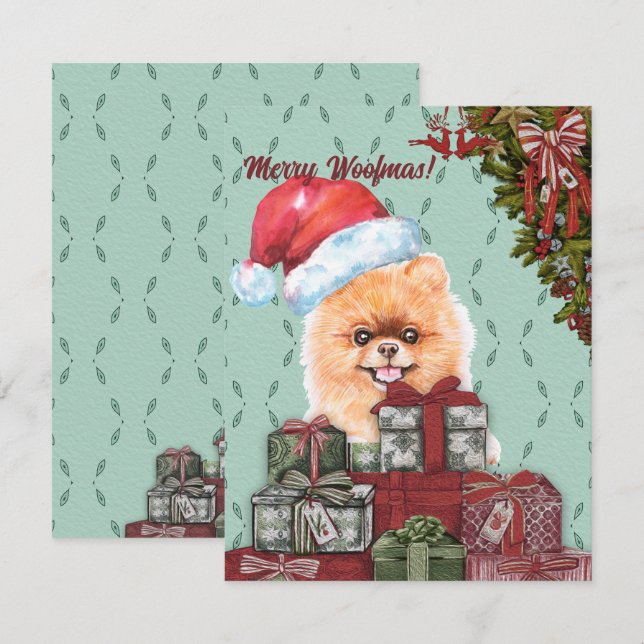 Frohe Wölfe! Spitz Dog Weihnachtsmannmütze Weihnac Mitteilungskarte (Vorne/Hinten)