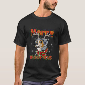 Frohe Woofmas Australian Shepherd Rentier Hund Chr T-Shirt