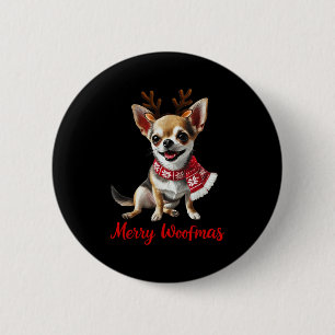 Frohe Woofmas Chihuahua-Hund-Meme mit Rengeweih Button