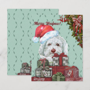 Frohe Woofmas! Weißer Pudel Santa Hut Weihnachten Mitteilungskarte