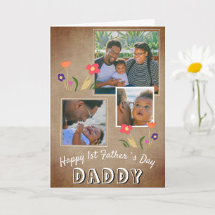 Frohen 1. Vatertag Daddy Flower 3 Foto Karte