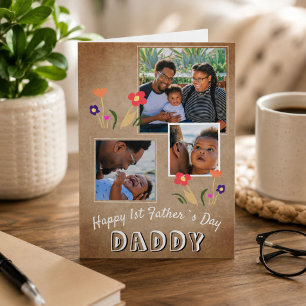 Frohen 1. Vatertag Daddy Flower 3 Foto Karte