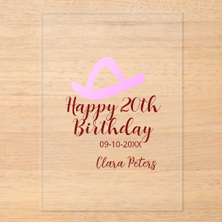 Frohen 20. Geburtstag rosa Cowboy Mädchen Name Dat Acryleinladungen