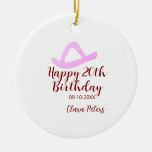Frohen 20. Geburtstag rosa Cowboy Mädchen Name Dat Keramik Ornament