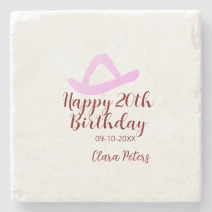 Frohen 20. Geburtstag rosa Cowboy Mädchen Name Dat Steinuntersetzer