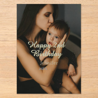 Frohen 2. Geburtstag Kinder Baby Mutter gelb grau Acryleinladungen