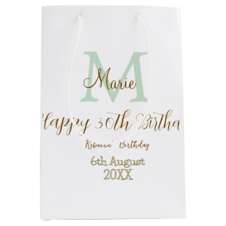 Frohen 30. Geburtstag goldgrün pastell Monogramm Mittlere Geschenktüte