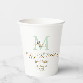 Frohen 30. Geburtstag goldgrün pastell Monogramm Pappbecher