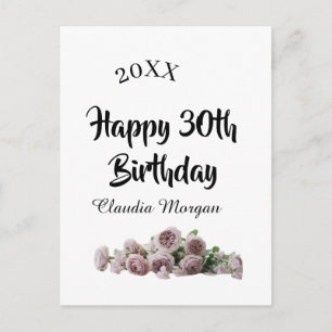 Frohen 30. Geburtstag rosa weiß mauve floraler Nam Postkarte