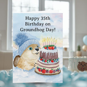  Frohen 35. Murmeltiertag-Geburtstag  Karte