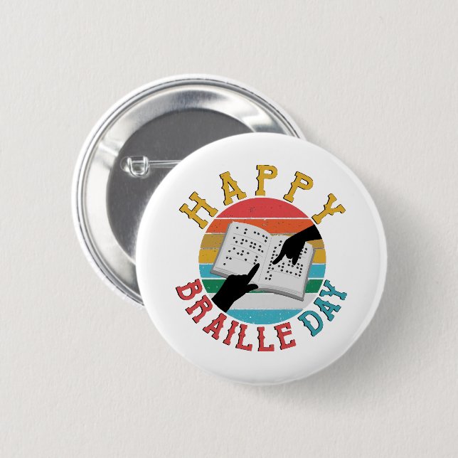 Frohen Braille-Tag Button (Vorne & Hinten)