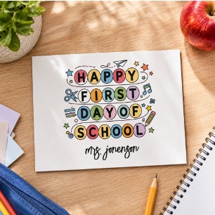 Frohen ersten Schultag Personalisierter Name Feiertagspostkarte
