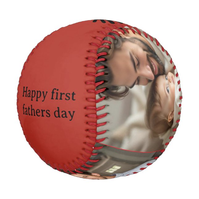 Frohen ersten Vatertag personalisierter Name & Fot Baseball (Schrägansicht)