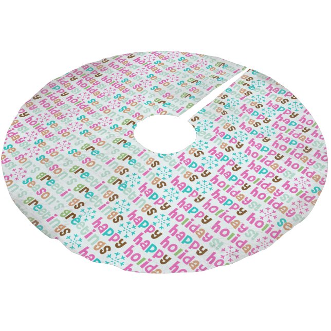 Frohen Festtage Happy Holidays Tree Skirt Polyester Weihnachtsbaumdecke (Schrägansicht)