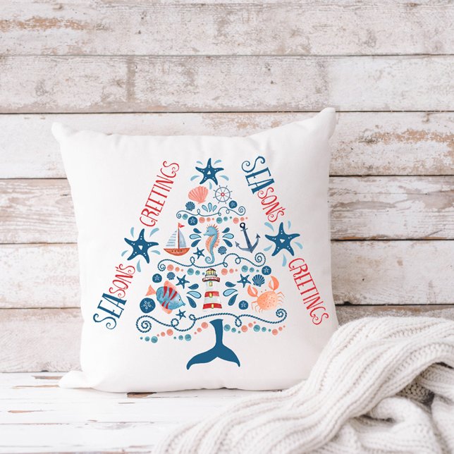 Frohen Festtage Nautical Tree Coastal Weihnachten Kissen (Von Creator hochgeladen)